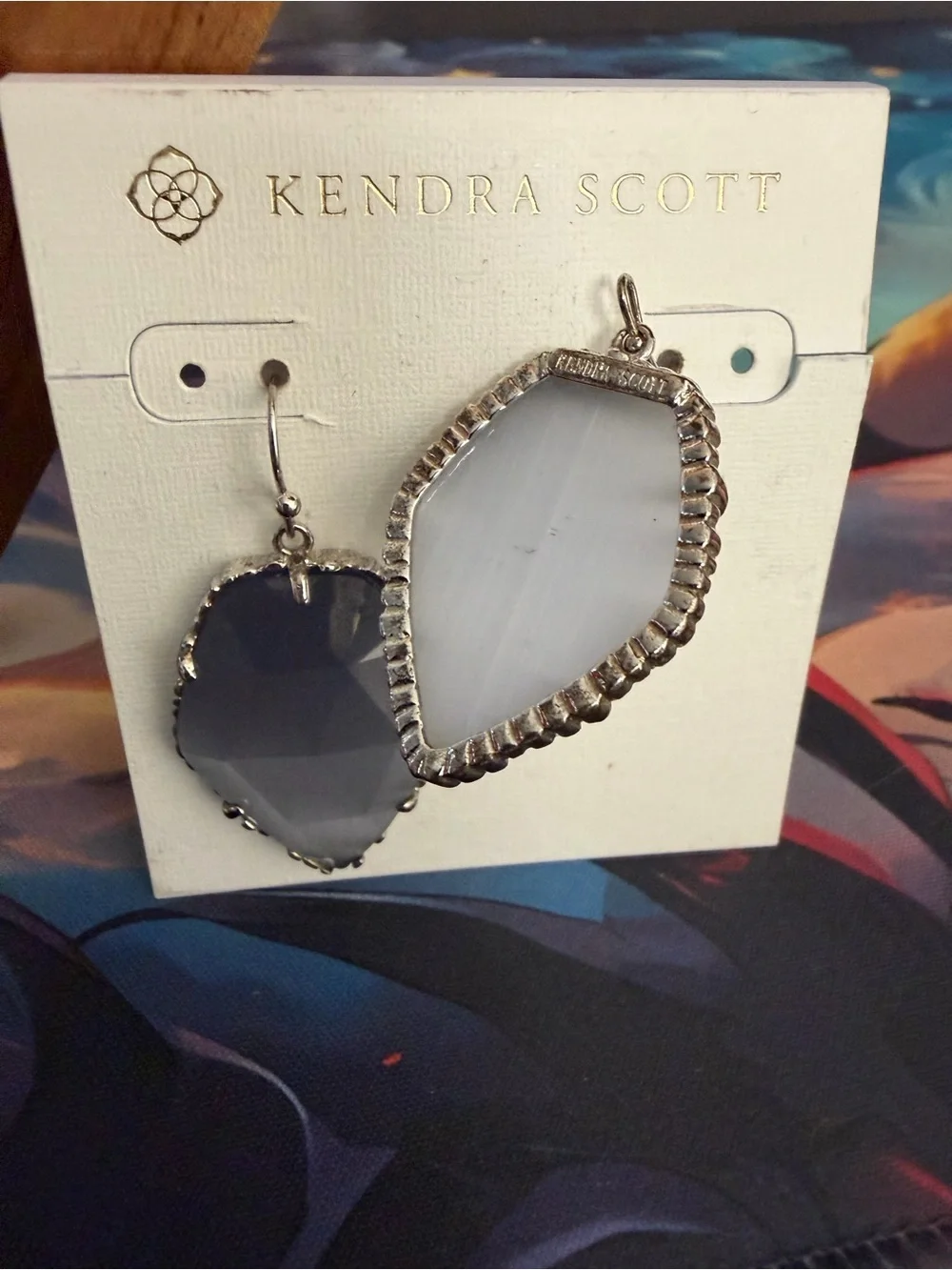 🌻Kendra Scott Faceted Slate Gray Elle-Style Drop Earrings - Picture 5 of 6